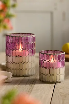 Color Block Mosaic Glass Votive Holder - Pink product