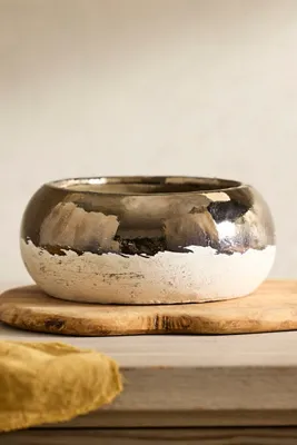 Colorblock Ceramic Bowl Planter - Gold by Anthropologie, alternate view