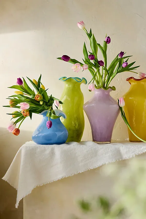 Contrast Rim Hand-Blown Glass Vase - Green by Anthropologie
