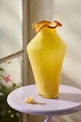 Contrast Rim Hand-Blown Glass Vase - Yellow product