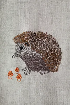 Coral & Tusk Hedgehog + Mushrooms Dish Towel - Linen by Anthropologie, alternate view