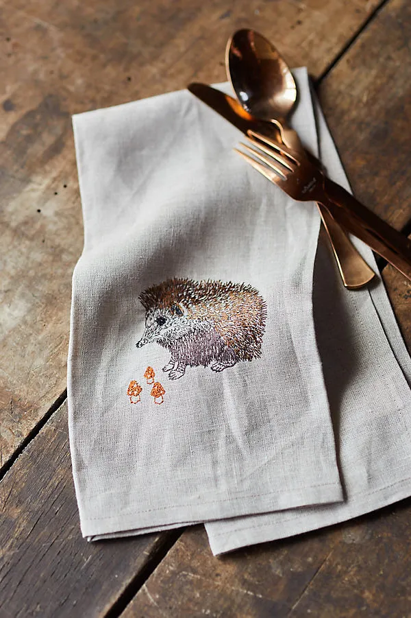 Coral & Tusk Hedgehog + Mushrooms Dish Towel - Linen by Anthropologie