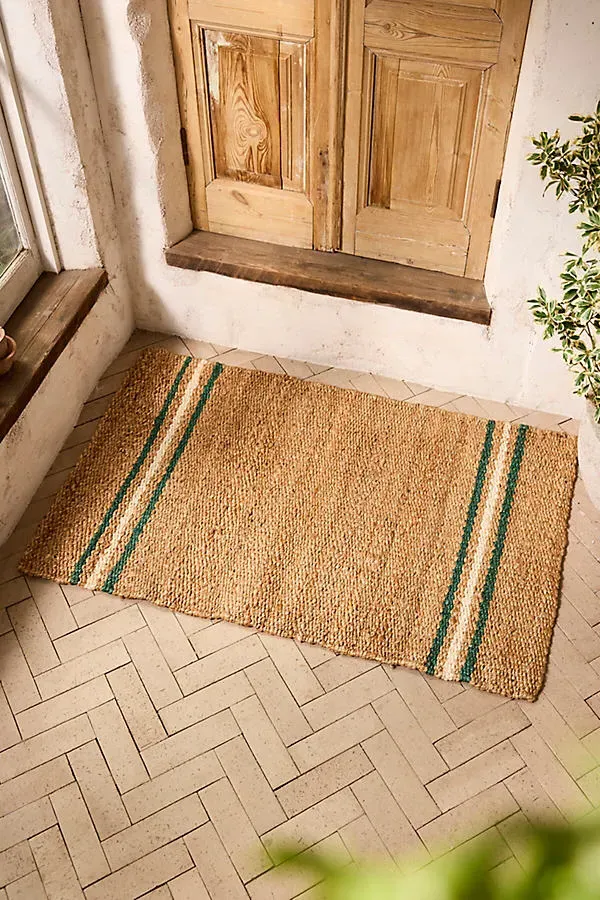 Cottage Stripe Jute Doormat - Green by Anthropologie