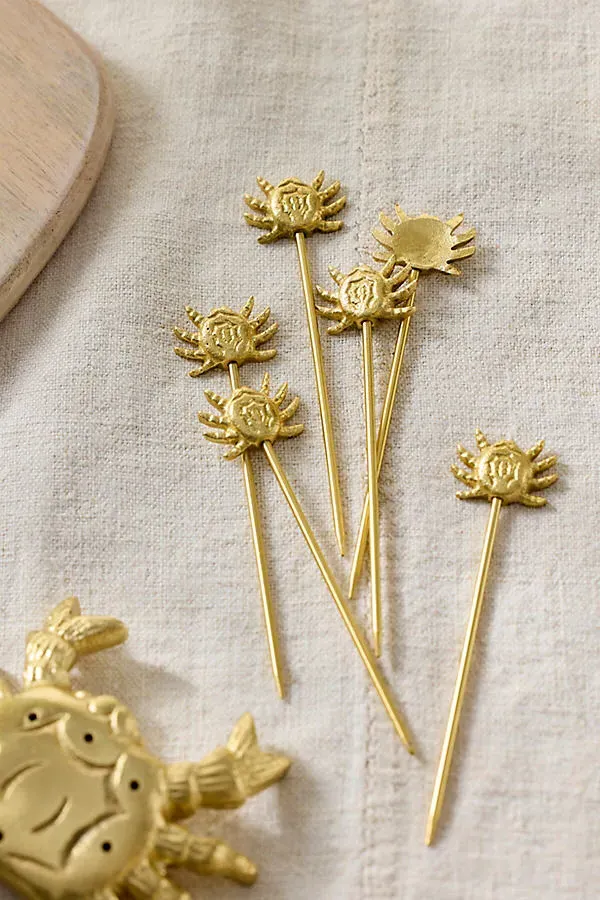 Crab Icon Cocktail Picks Set of 6 - Gold product