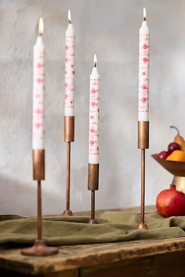 Danish Floral Taper Candles Set of 4 - Red by Anthropologie