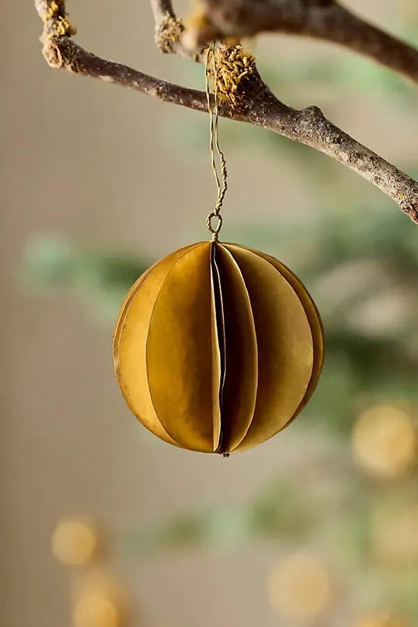 Dimensional Globe Ornament - Gold, Brass by Anthropologie