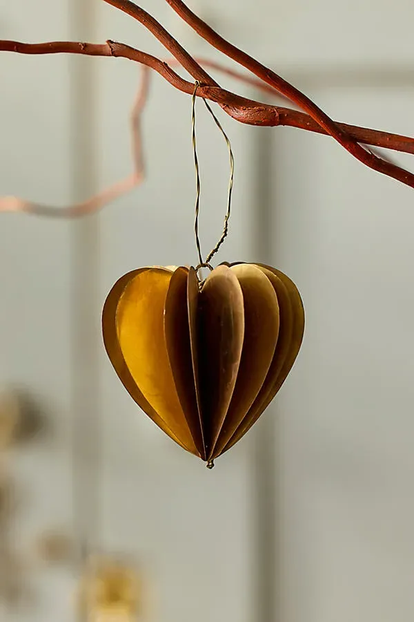 Dimensional Heart Ornament - Gold, Brass by Anthropologie