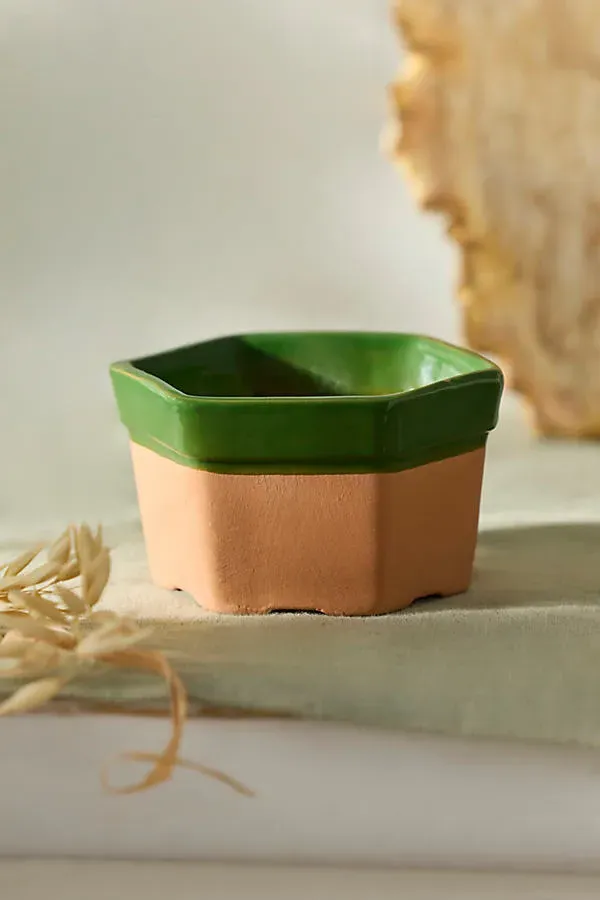 Dipped Hexagon Galestro Pot - Green, Terracotta product