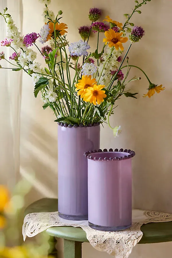 Dotted Rim Large Column Vase - Purple, Glass by Anthropologie
