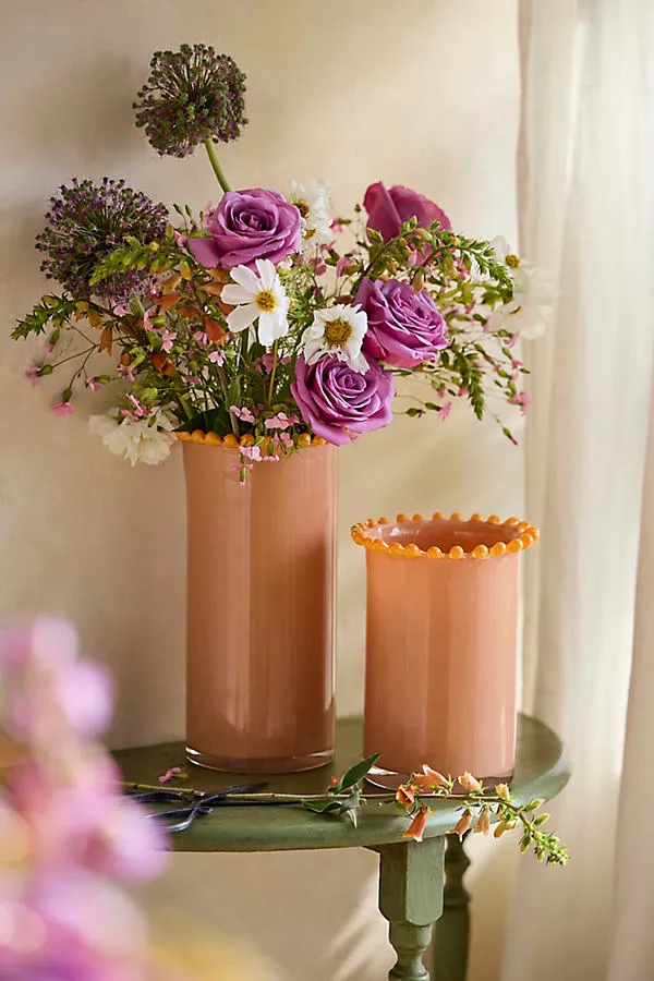 Dotted Rim Small Column Vase - Orange, Glass by Anthropologie