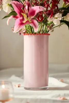 Dotted Rim Small Column Vase - Pink, Glass product