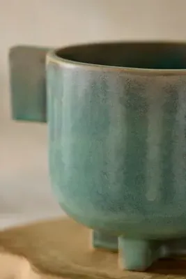 Double Handle Footed Ceramic Pot - Blue-Green by Anthropologie, alternate view
