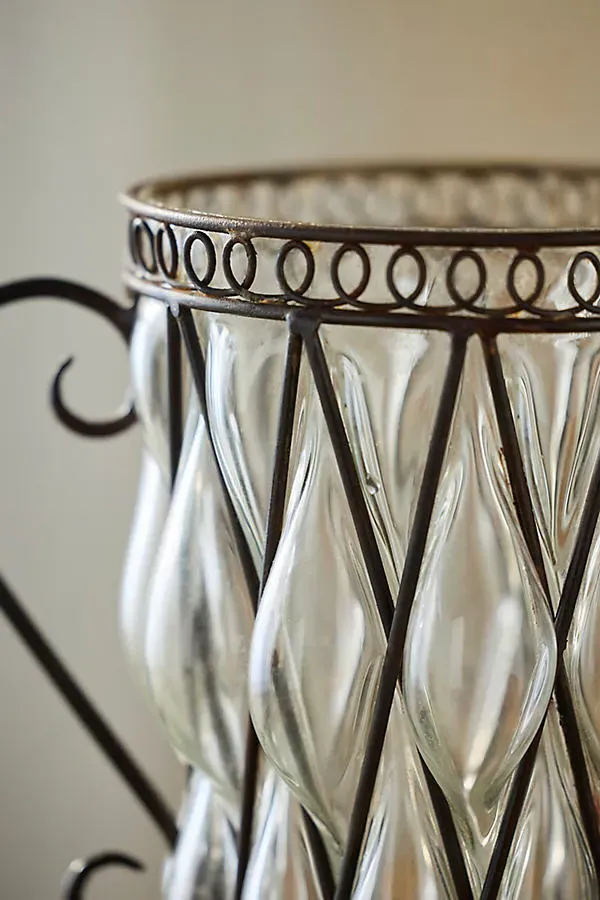 Double Handle Iron & Glass Vase - Clear product