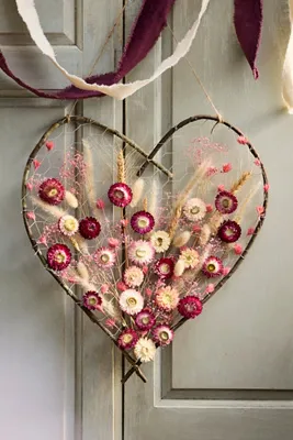 Dried Floral Heart Hanging Frame - Red, Pink product