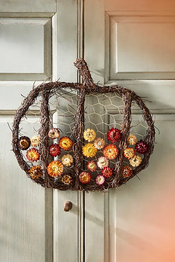 Dried Floral Pumpkin Vine Frame - Orange by Anthropologie