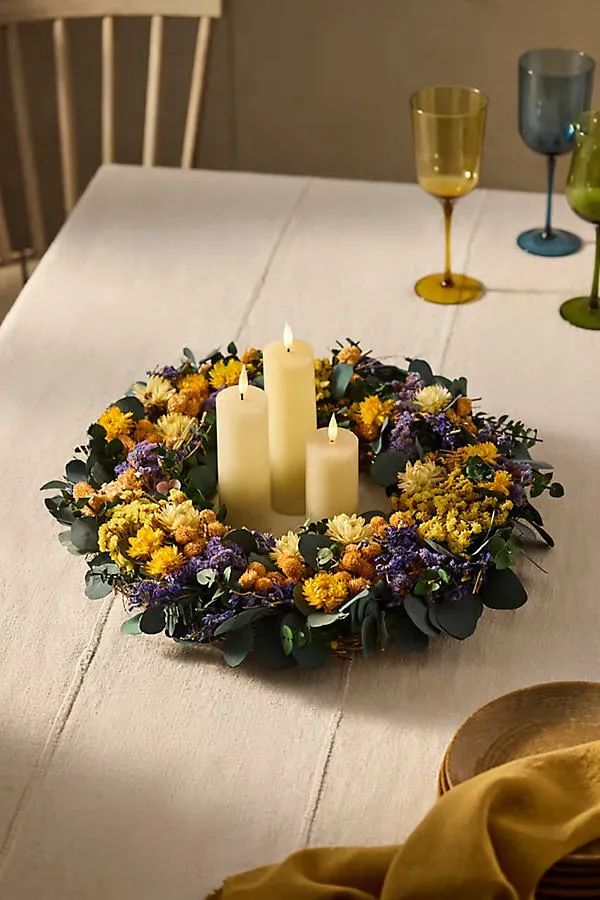 Dried Floral Wreath - Purple, Yellow product
