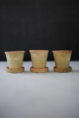 Earth Fired Clay Herb Pot & Saucer Set of 3 - Brown, Clay product
