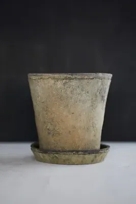 Earth Fired Clay Herb Pot with Saucer Set - Grey, Linen product