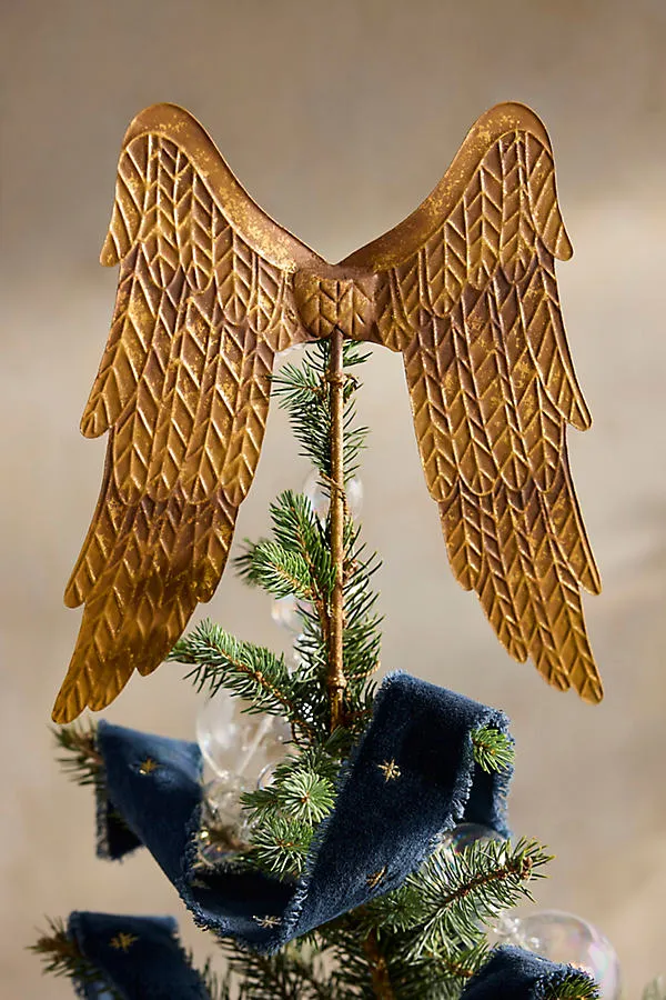Embossed Angel Wings Tree Topper - Gold, Metal by Anthropologie