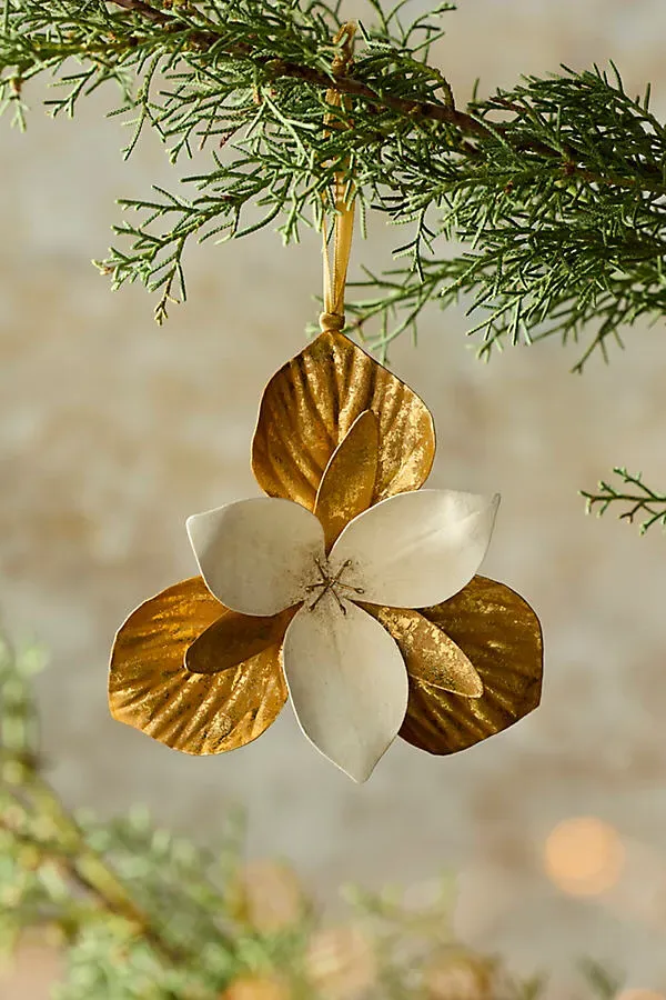 Embossed Metal Bloom Ornament - Gold, Polyester by Anthropologie