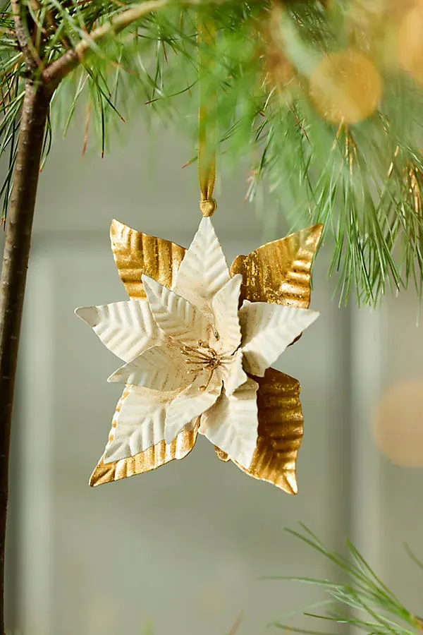 Embossed Metal Bloom Ornament - Ivory, Polyester by Anthropologie