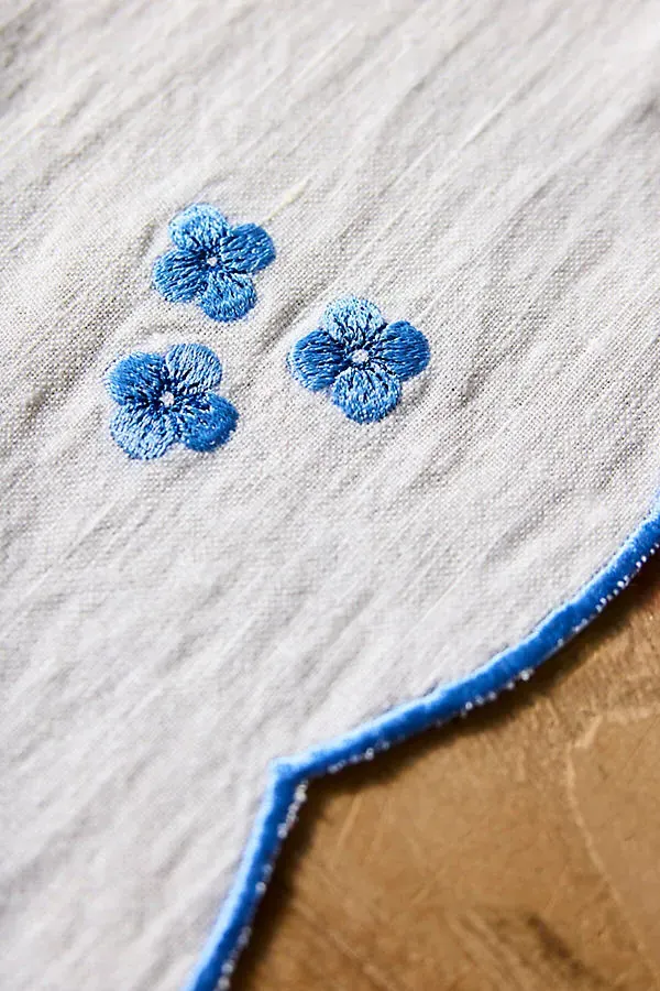 Embroidered Hydrangea Linen Table Runner - Blue product