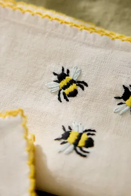 Embroidered Pollinator Linen Napkins Set of 2 - Yellow product
