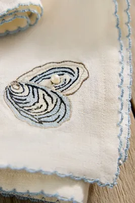 Embroidered Seafood Linen Napkins Set of 2 product