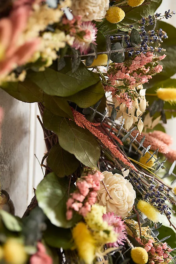 Eucalyptus Lavender Larkspur Dried Wreath - Pink product