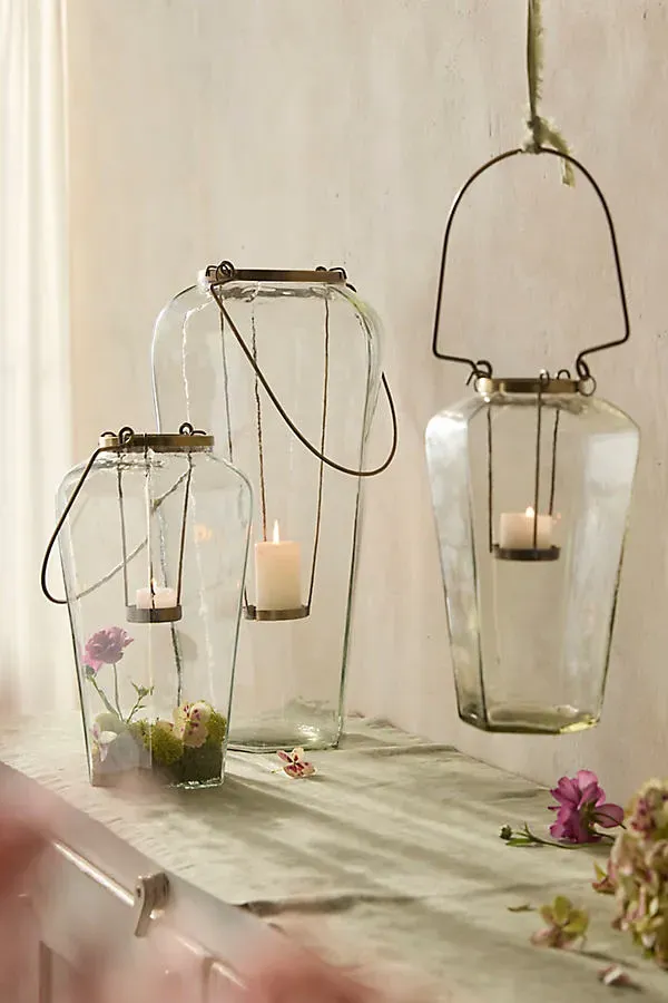 Faceted Glass Lantern - Clear, Brass product