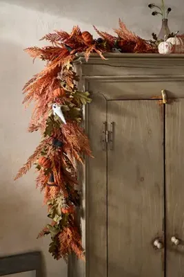 Faux Autumn Cedar Garland - Orange, Plastic by Anthropologie, alternate view