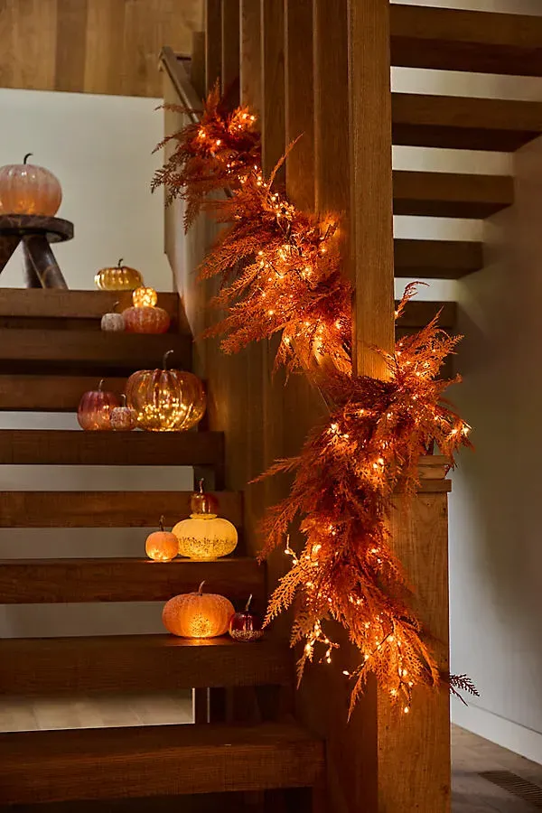Faux Autumn Cedar Garland - Orange, Plastic by Anthropologie