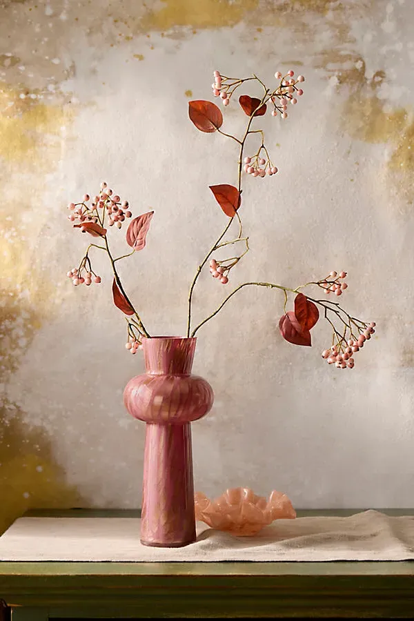 Faux Berry & Leaf Spray - Pink, Polyester by Anthropologie