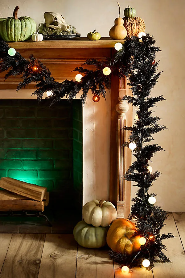 Faux Black Juniper Foliage Garland - Black, Plastic by Anthropologie