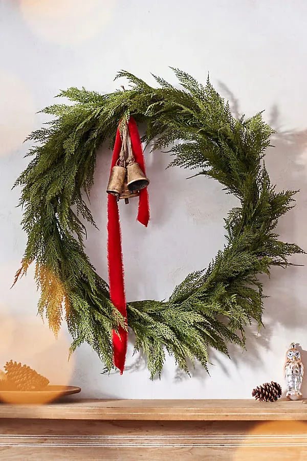 Faux Cedar Hinged Wreath - Plastic by Anthropologie