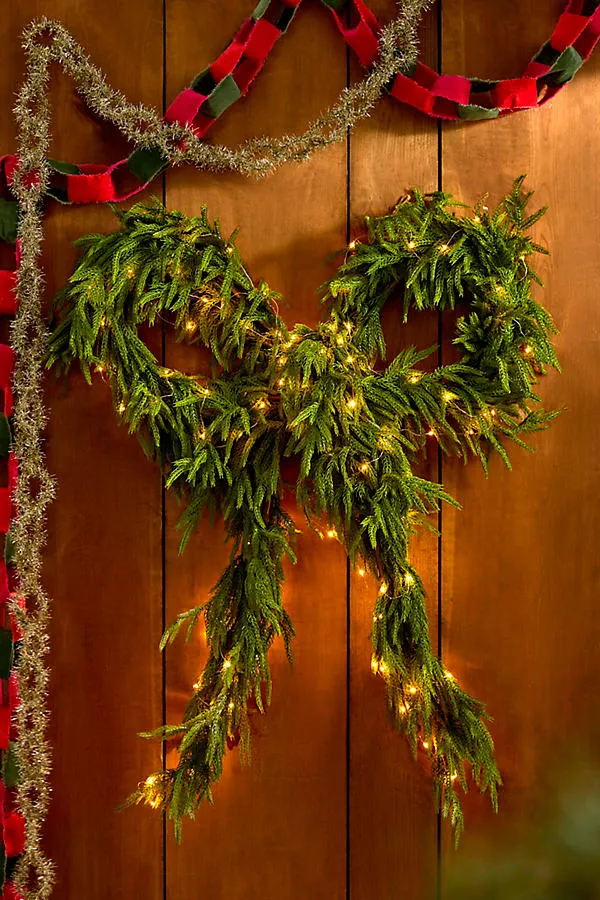 Faux Evergreen Bow Wreath - Plastic by Anthropologie