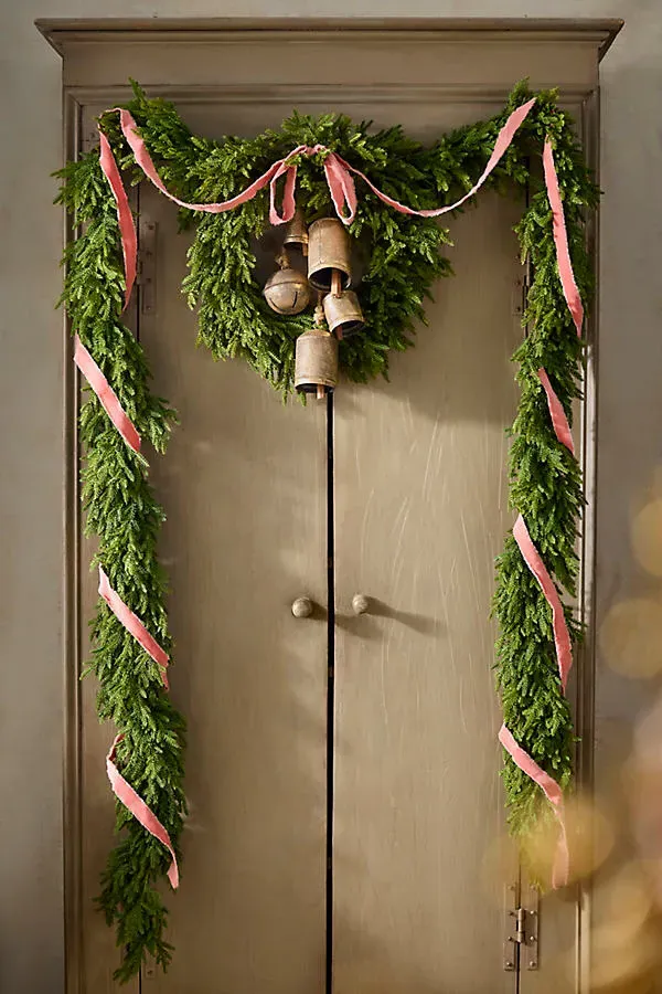 Faux Evergreen Wreath Garland 12ft - Green, Plastic by Anthropologie