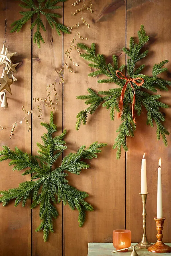 Faux Fir Snowflakes Set of 2 - Green, Plastic by Anthropologie
