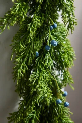Faux Juniper Berry Garland 9ft - Green, Plastic by Anthropologie, alternate view