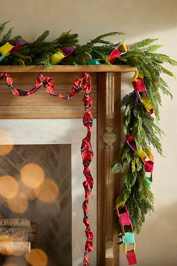 Faux Mixed Evergreen Garland 9ft - Green, Plastic by Anthropologie
