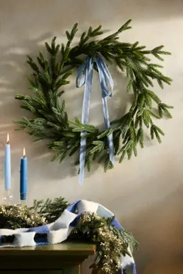 Faux Skinny Pine Wreath - Green, Plastic by Anthropologie, alternate view