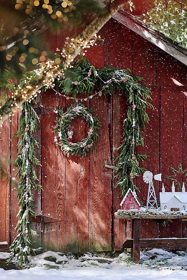 Faux Skinny Pine Wreath - Green, Plastic by Anthropologie