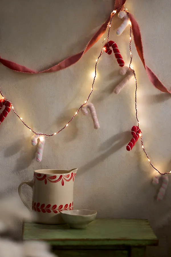 Felt Candy Cane LED Light Strand - Polyester by Anthropologie