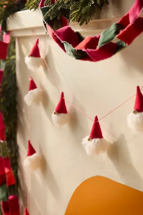 Felt Gnomes Garland - Red, Polyester/Wool by Anthropologie