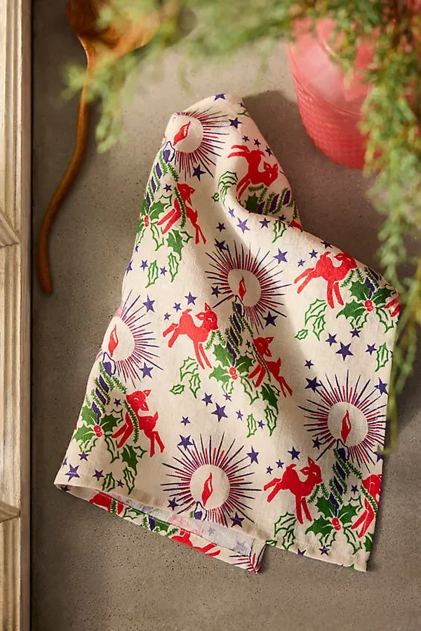 Festive Fawn Dish Towel - Linen by Anthropologie