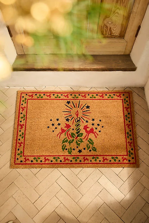 Festive Fawns Coir Doormat by Anthropologie