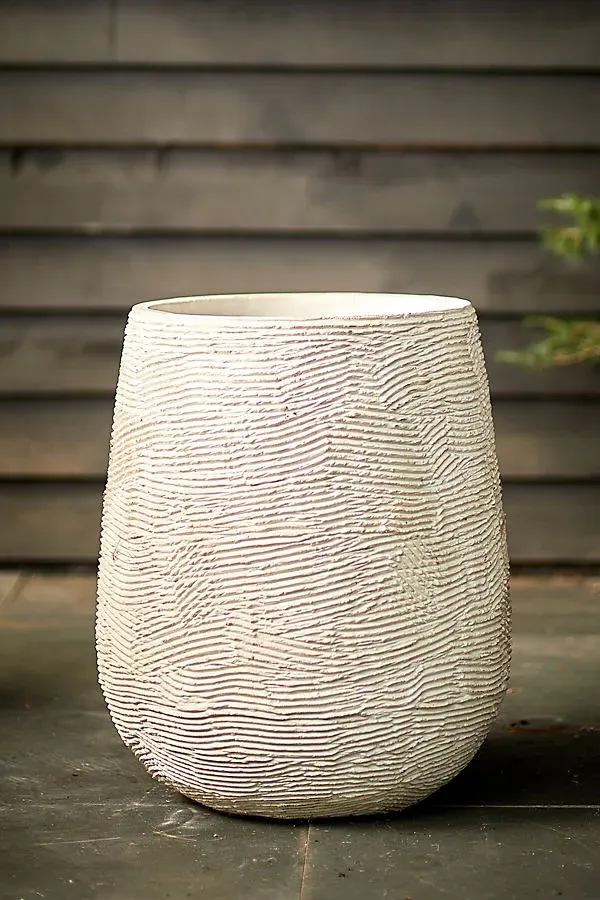 Fiber Concrete Textured Tall Planter - White product