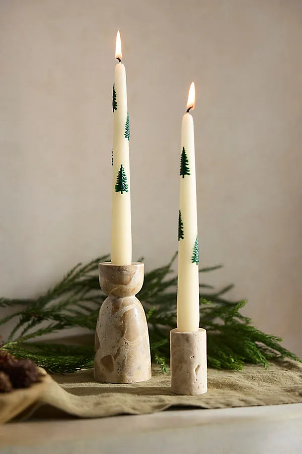 Fir Tree Taper Candles Set of 2 - Green, Paraffin Wax by Anthropologie