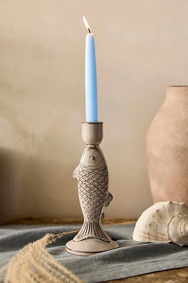 Fish Ceramic Taper Holder - Beige, Stoneware product