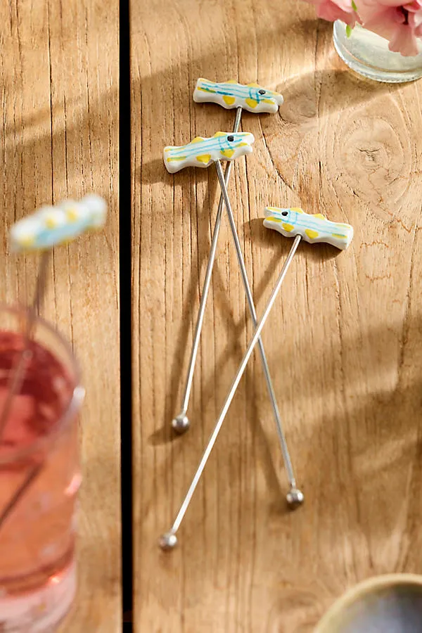 Fish Drink Stirrers Set of 4 - Blue, Yellow product